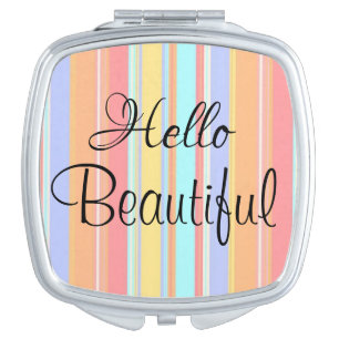 Pastel Hello Beautiful Stripe Compact Mirror
