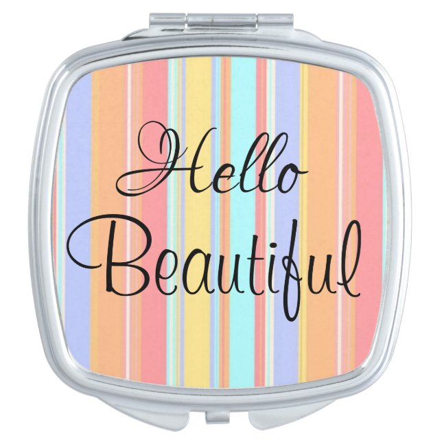 Pastel Hello Beautiful Stripe Compact Mirror (Front)