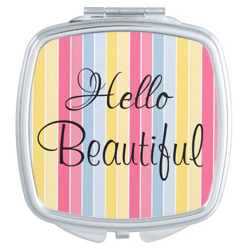 Pastel Hello Beautiful Stripe Compact Mirror