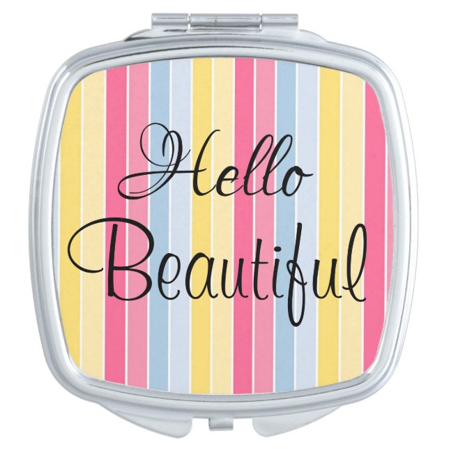 Pastel Hello Beautiful Stripe Compact Mirror (Front)