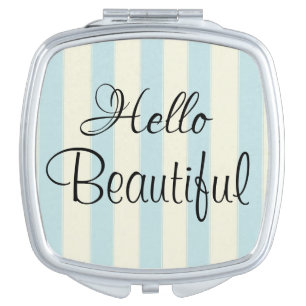 Pastel Hello Beautiful Stripe Compact Mirror