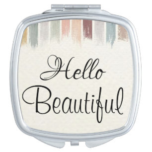 Pastel Hello Beautiful Stripe Compact Mirror