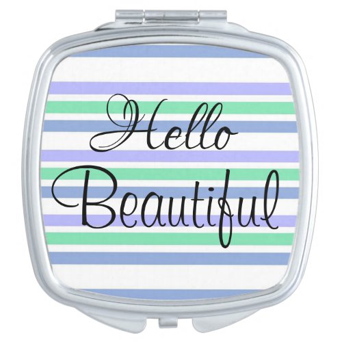 Pastel Hello Beautiful Stripe Compact Mirror