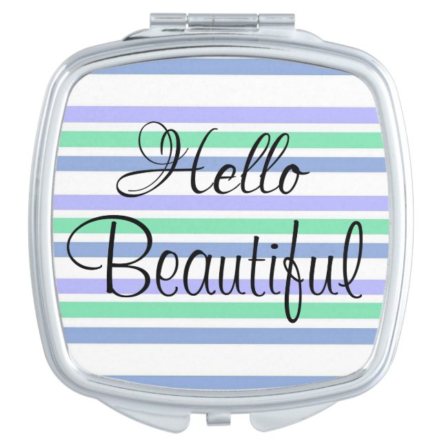 Pastel Hello Beautiful Stripe Compact Mirror (Front)