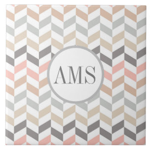 Pastel Herringbone Monogram Personalized Ceramic Tile