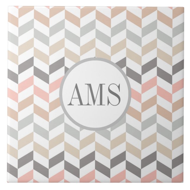 Pastel Herringbone Monogram Personalized  Ceramic Tile (Front)