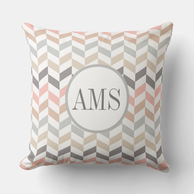 Pastel Herringbone Monogram Personalized  Throw Pillow (Front)