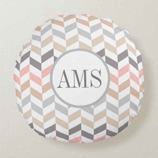 Pastel Herringbone Monogram  Round Pillow (Front)