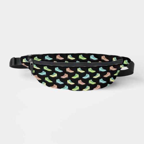 Pastel Hiking Boots on Black Patterned Fanny Pack