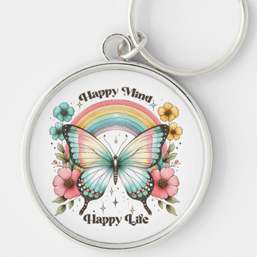 Pastel Hippie Happy Mind Happy Life  Keychain