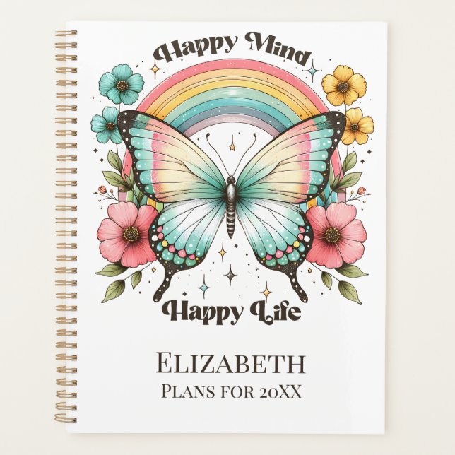 Pastel Hippie "Happy Mind Happy Life" Planner (Front)