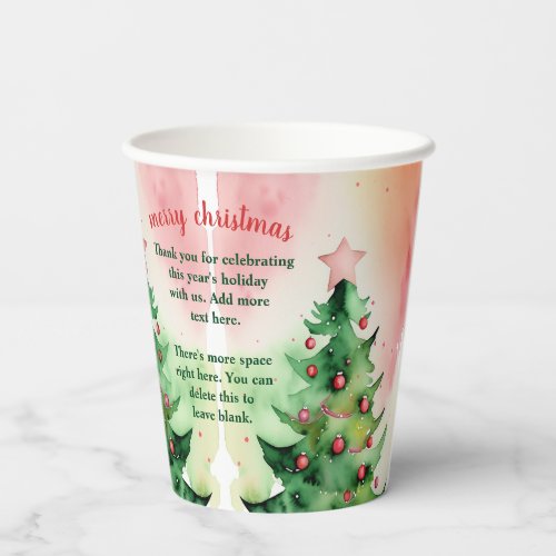 Pastel Holiday Green Christmas Tree Red Ornaments Paper Cups