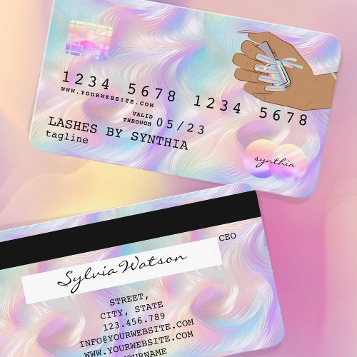 Pastel Holograph  Credit Card Nail Tech add logo