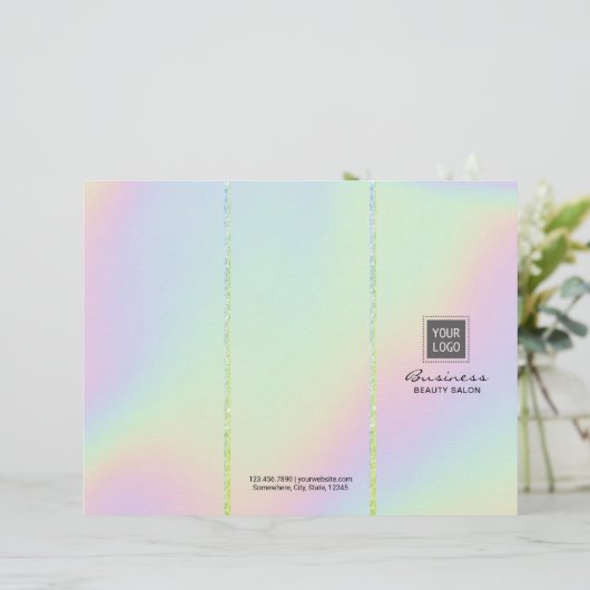 Pastel Holographic Beauty Salon Tri-Fold Bruchures (Standing Front)