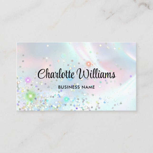 Pastel Holographic Elegant Glitter Iridescent Business Card (Front)
