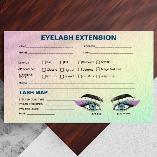 Pastel Holographic Eyelash Extension Record Map Business Card