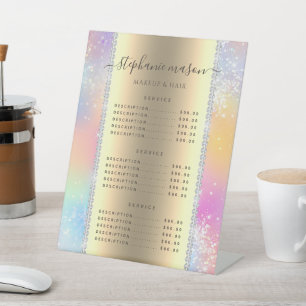 Pastel Holographic Glitter Diamonds Price Menu Pedestal Sign