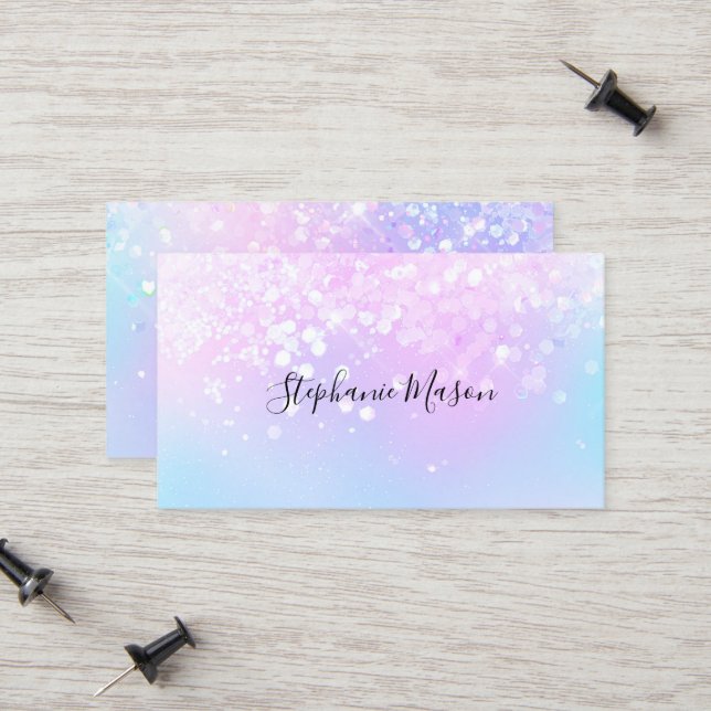 holographic glitter business cards Holographic Signature Script Modern Glam Glitter Business Card