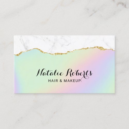 Pastel Holographic Gold Marble Beauty Salon Business Card
