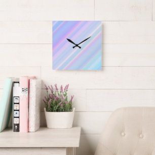 Pastel Holographic Gradient Iridescent Square Wall Clock