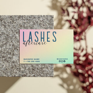 Pastel Holographic Lash After Care Instruction Business Card
