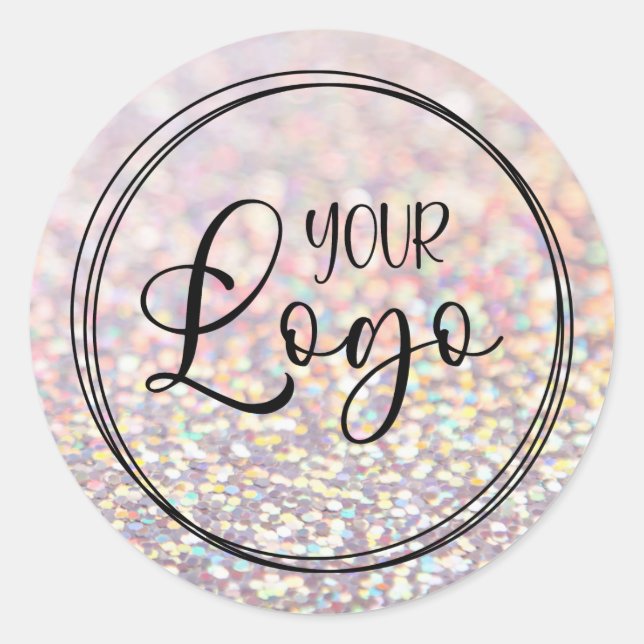 Pastel Holographic Peach Glitter Blur Logo Classic Round Sticker (Front)