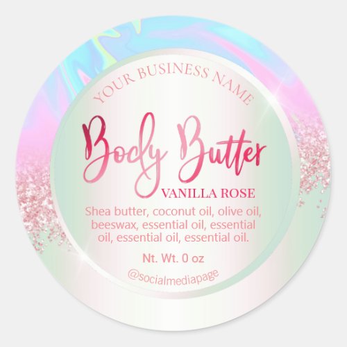Pastel Holographic Pink Glitter Body Butter Labels