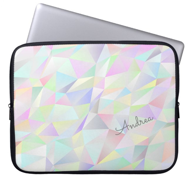 Pastel Holographic Polygons with Custom Name Laptop Sleeve (Front)