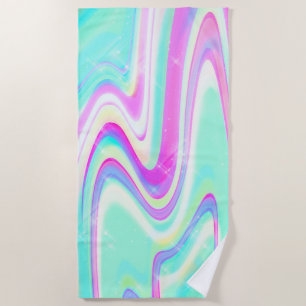 Pastel Holographic Swirl Aqua Pink Y2K Aesthetic Beach Towel