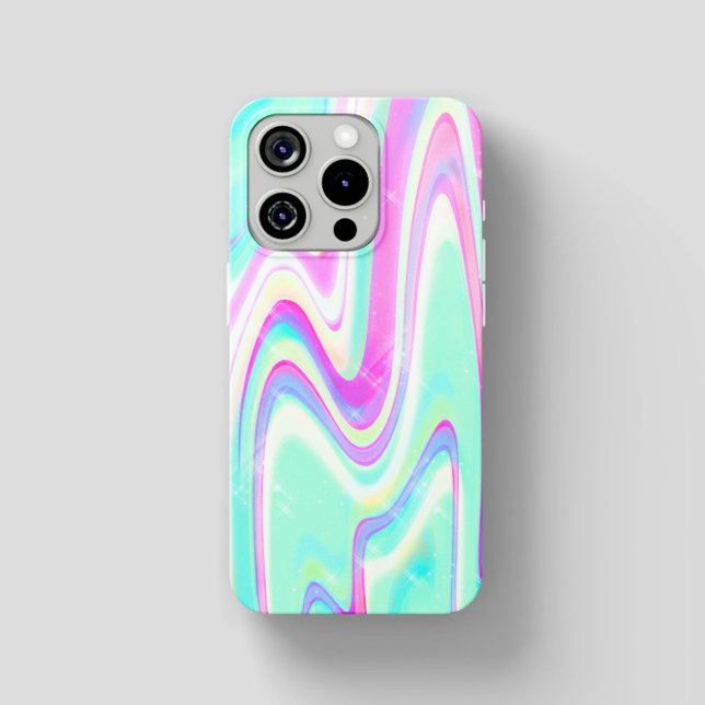 Pastel Holographic Swirl Aqua Pink Y2K Aesthetic Case-Mate iPhone Case (Creator Uploaded)