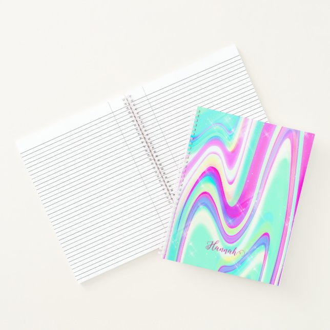 Pastel Holographic Swirl Aqua Pink Y2K Aesthetic Notebook (Inside)