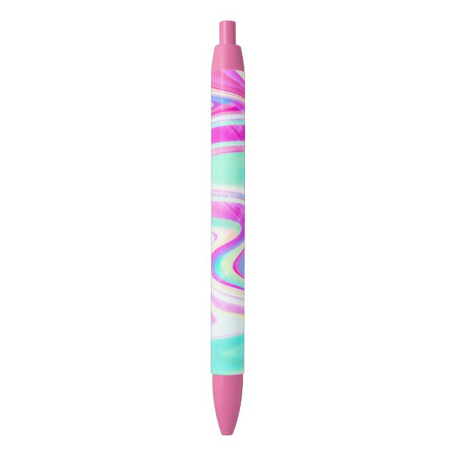 Pastel Holographic Swirl Aqua Pink Y2K Aesthetic Pen (Front Vertical)