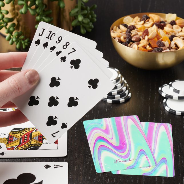 Pastel Holographic Swirl Aqua Pink Y2K Aesthetic Poker Cards (In Situ)