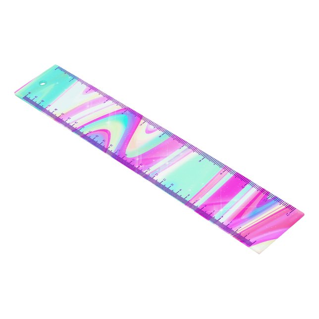 Pastel Holographic Swirl Aqua Pink Y2K Aesthetic Ruler (Angled)