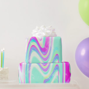 Pastel Holographic Swirl Aqua Pink Y2K Aesthetic Wrapping Paper