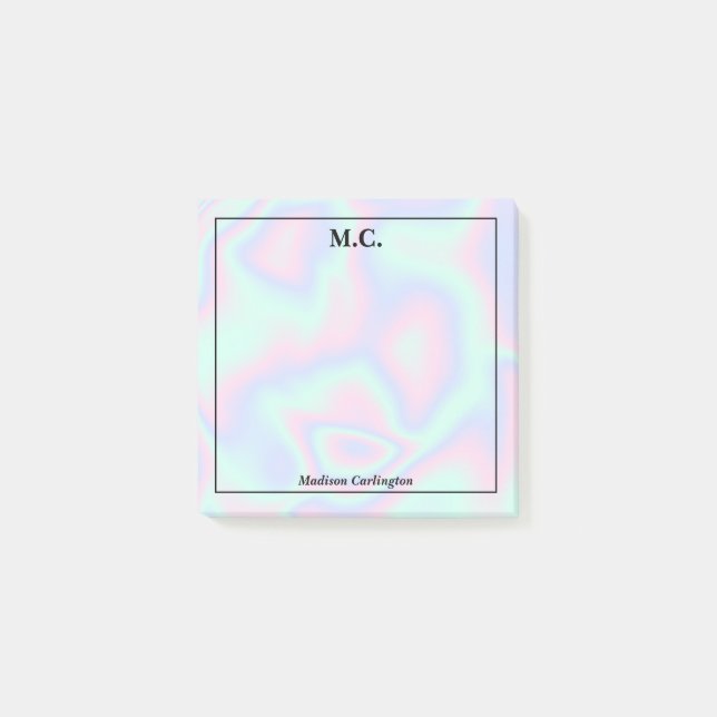 Pastel Holographic Texture Monogram Initials  Post-it Notes (Front)