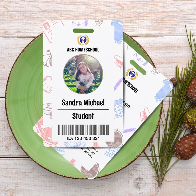 Pastel Homeschool Student ID Card with Photo & Bar Badge (Pastel Homeschool Student ID Card with Photo & Barcode)