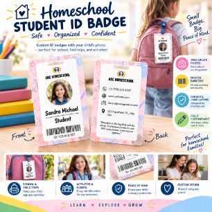 Pastel Homeschool Student ID Card with Photo & Bar Badge