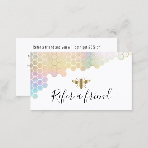 pastel honeycomb faux gold foil bee referral card