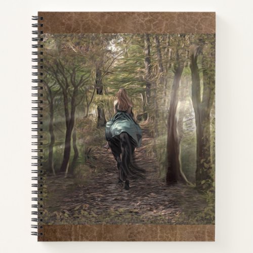 Pastel horseback girl in woods spiral notebook