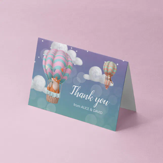Pastel Hot Air Balloon Animals Thank You Card | Zazzle