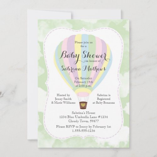 Pastel Hot Air Balloon Gender Neutral Baby Shower Invitation