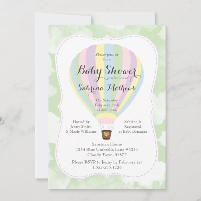 Pastel Hot Air Balloon Gender Neutral Baby Shower Invitation (Front)