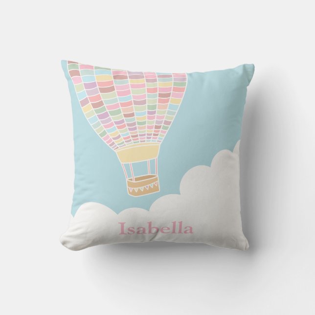 Pastel Hot Air Balloon Nursery Room Decor Pillow (Front)