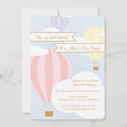 Pastel Hot Air Balloon Party Invitation