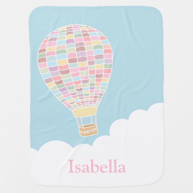 Pastel Hot Air Balloon Personalized Baby Blankets (Front)