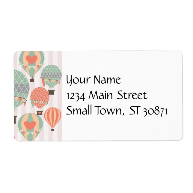 Pastel Hot Air Balloons Rising Pink Striped Sky Label (Front)