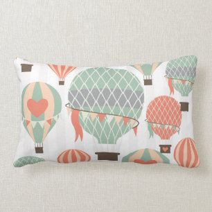 Pastel Hot Air Balloons Rising Pink Striped Sky Lumbar Pillow