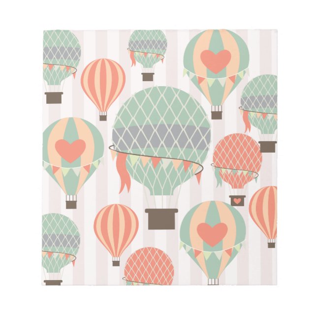 Pastel Hot Air Balloons Rising Pink Striped Sky Notepad (Front)