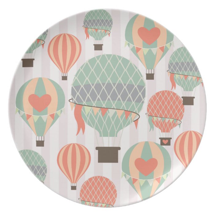 Pastel Hot Air Balloons Rising Pink Striped Sky Party Plates